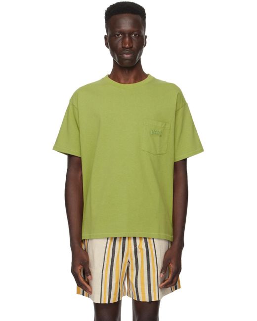 Bode Green Embroidered Pocket T-shirt for men