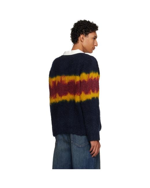 Sacai Blue Burgundy Chusen-Dyed Knit Polo for men