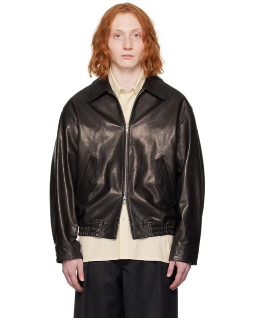 DUNST Black Spread Collar Leather Jacket for men