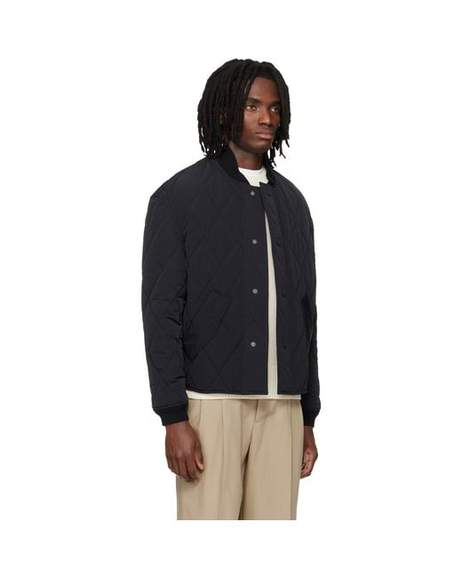 AMI Blue Nylon Padded Bomber Jacket for men