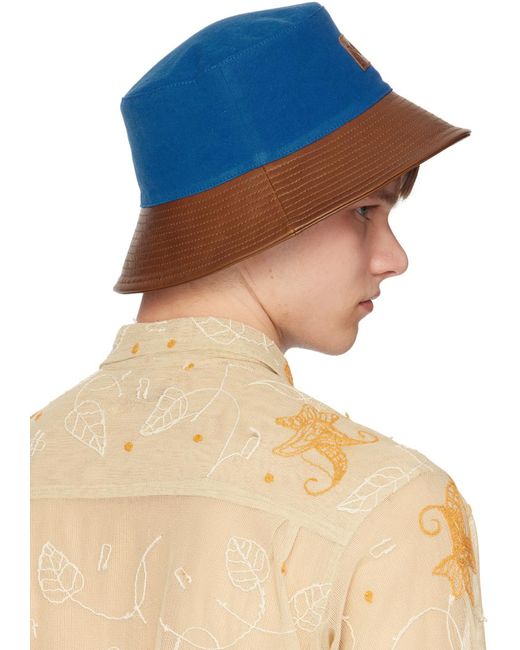 Bode Natural Blue Quilted Brim Bucket Hat for men
