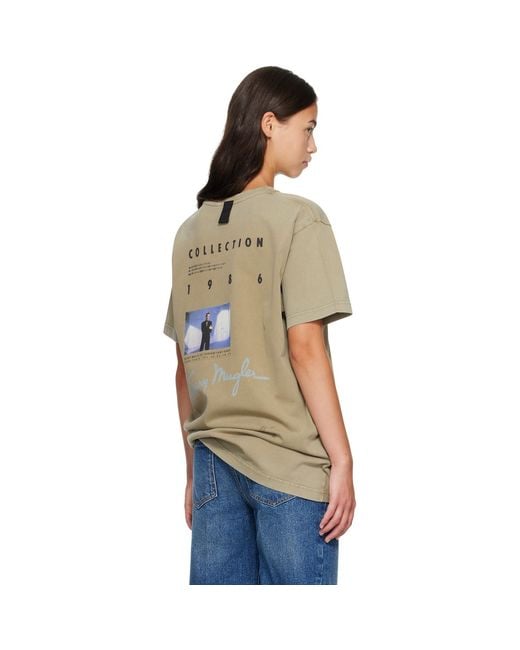 Mugler Brown Khaki Short Sleeves Logo T-Shirt