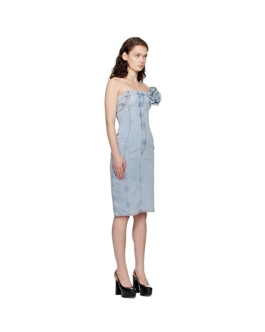 Area Black Flower Corsage Strapless Denim Midi Dress