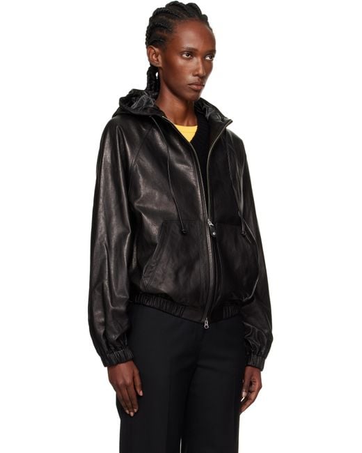 NOTHING WRITTEN Hooded Leather Blouson Jacket in Black | Lyst