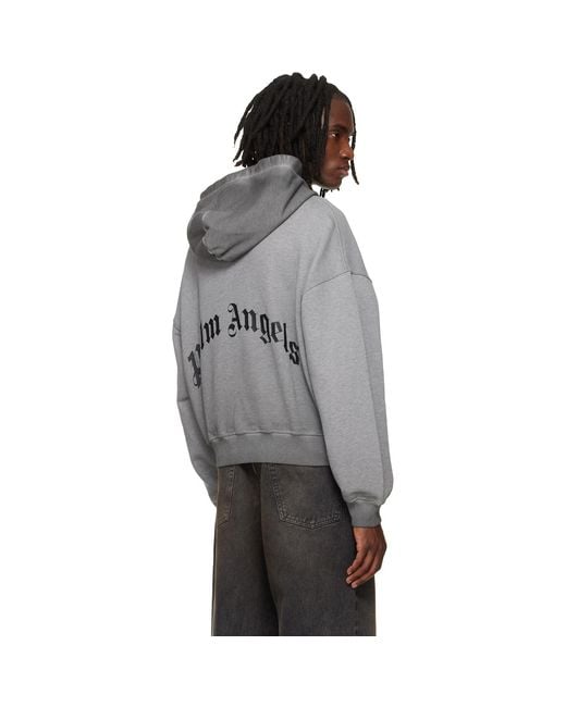 Palm Angels Gray Skull Zipped Loose Hoodie for men