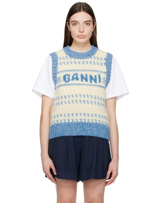 Ganni Blue Off- Jacquard Vest