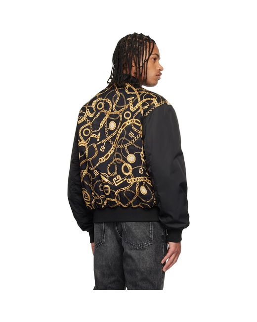 Balmain Chaînes Pattern & Monogram Reversible Bomber Jacket in Black ...