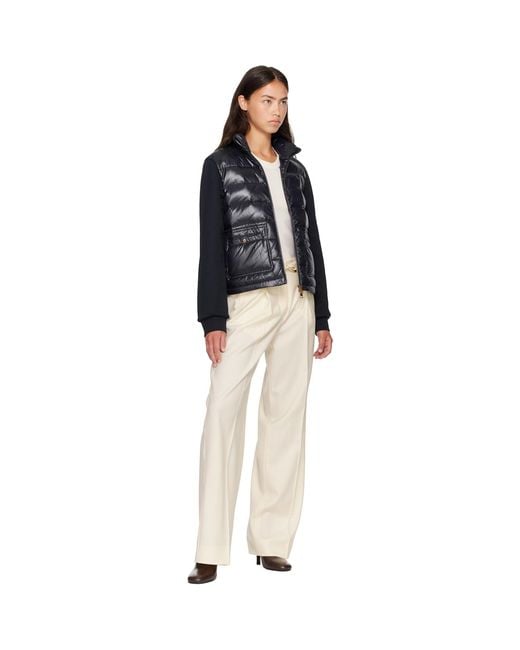 Moncler Blue Zip Up Cotton Fleece Down Cardigan