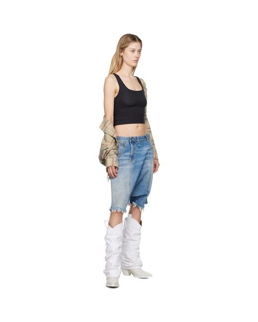 R13 White Mid Cowboy Denim Sleeve Boots