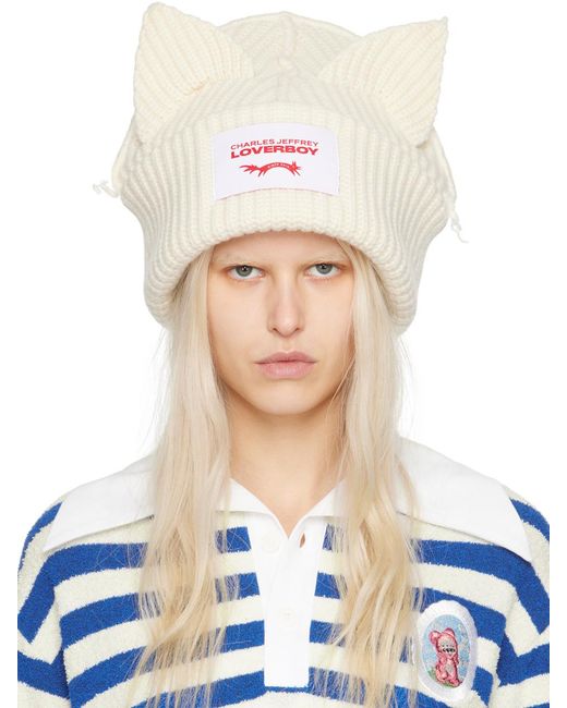 Charles Jeffrey Blue Ssense Exclusive Off- Supersized Chunky Ears Beanie for men