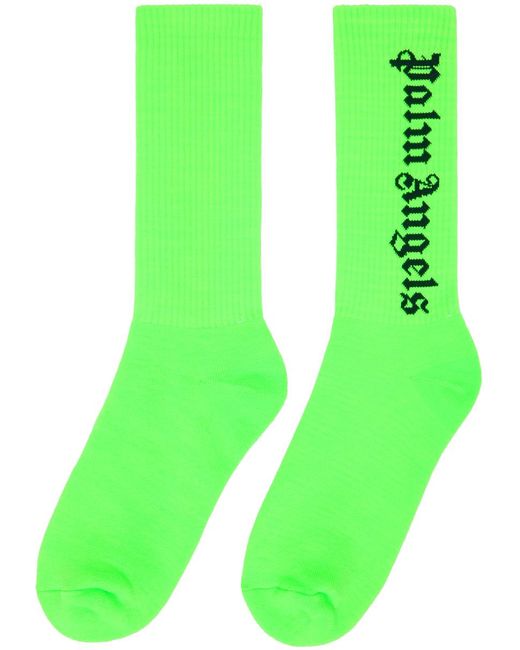 Palm Angels Green Gothic Logo Socks for men