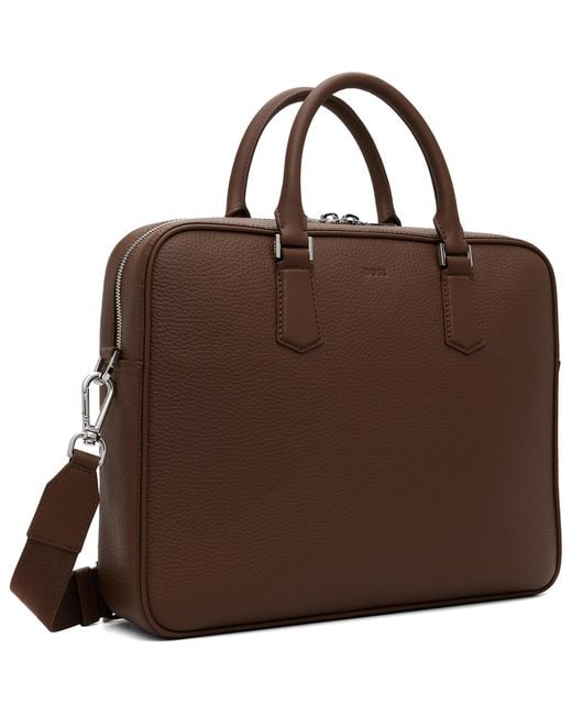 Boss Brown Grained Leather Briefcase for men