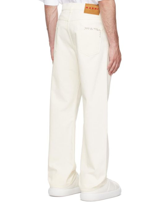 Marni White Embroidered Jeans for men