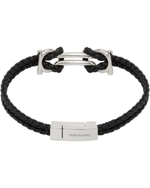 Ferragamo Black Double Gancini Bracelet for men