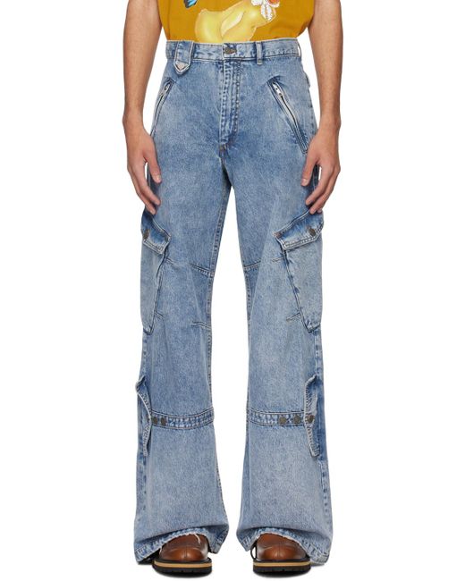 Egonlab Blue Cargo Pocket Jeans for men