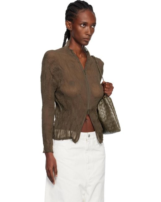 Issey Miyake Khaki Chiffon Twist Cardigan in Brown | Lyst