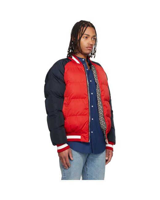 Balmain Red Bicolor Reversible Puffer Jacket for men