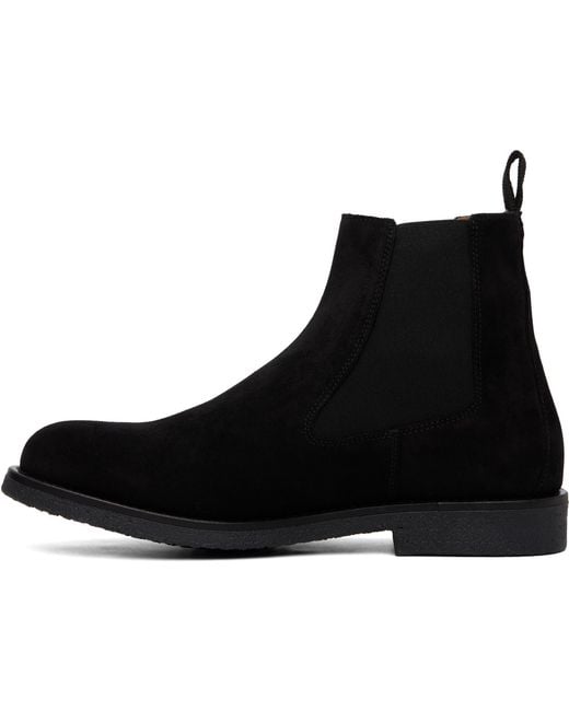 Boss Black Suede Signature-Stripe Stitching Chelsea Boots for men