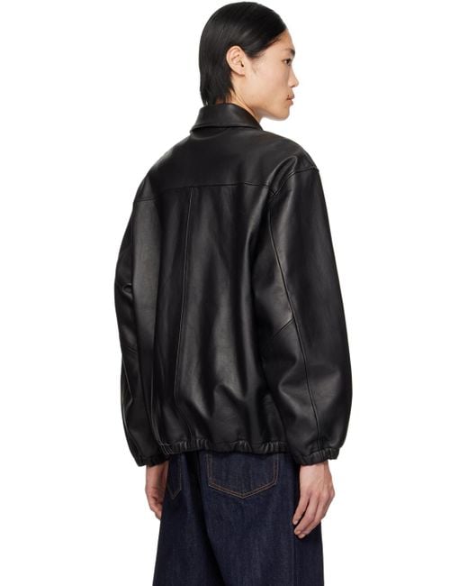 Wacko Maria Black Spread Collar Leather Jacket for men
