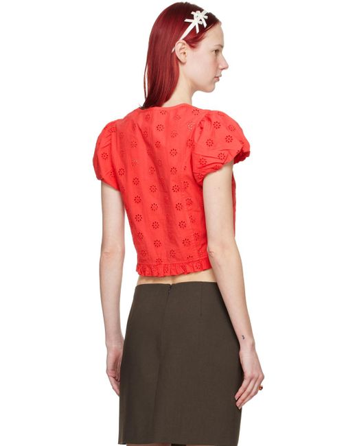 Sandy Liang Red Cameo Blouse