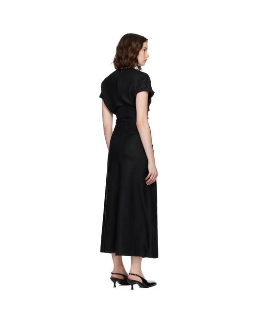 Totême Black Slouch Waist Basketweave Midi Dress