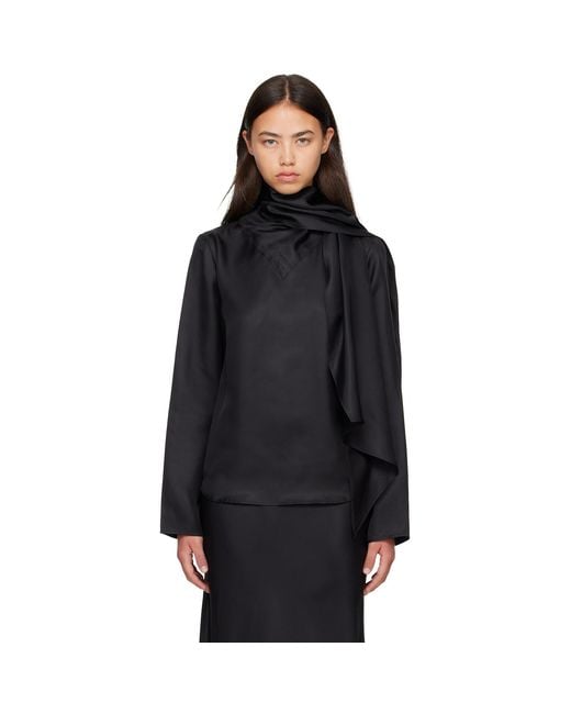 Loulou de Saison Black Gala Silk Twill Scarf Blouse