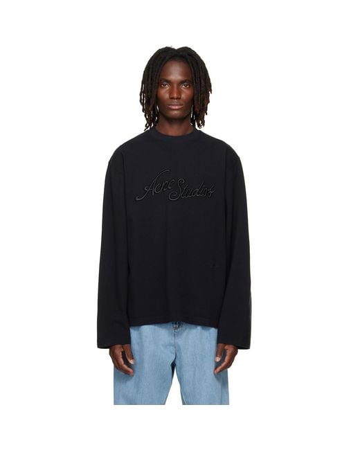 Acne Black Embroidered Logo T-Shirt for men