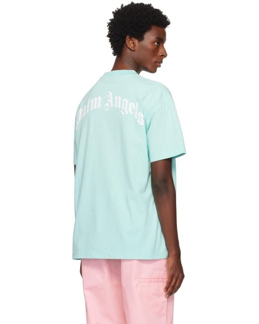 Palm Angels Blue Shark-print Organic Cotton T-shirt for men