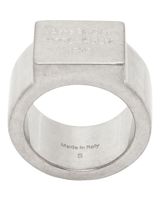 Acne Metallic Logo Engraved Signet Ring for men