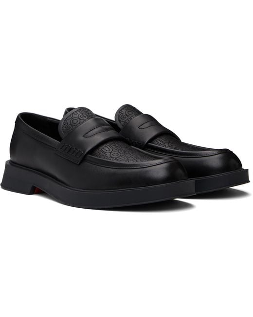 HUGO Black Embroidered-Logo Loafers for men