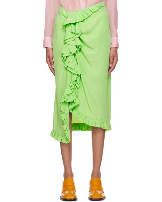 Dries Van Noten Green Ruffled Midi Skirt