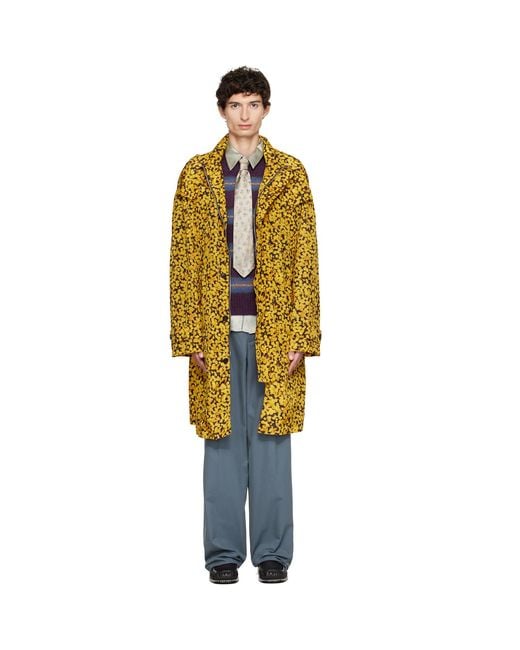 Dries Van Noten Yellow Oversized Printed Parka Coat for men