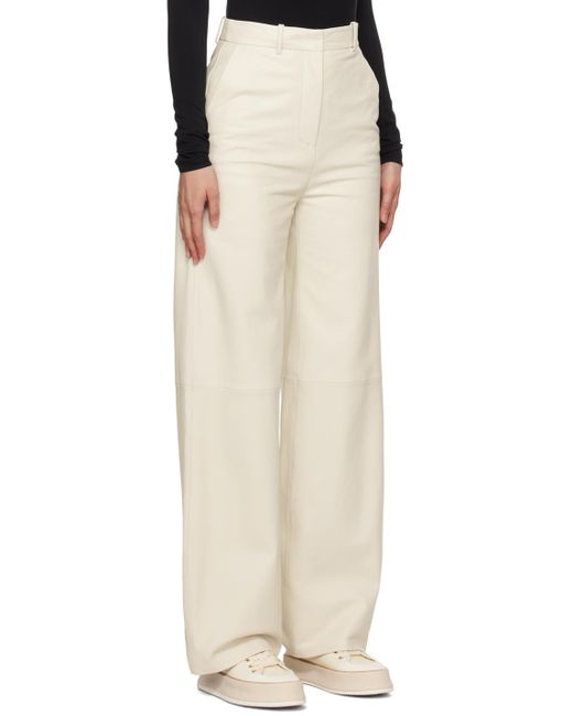 Boss Natural Off-white Wide Leg Leather Pants