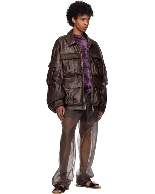 メンズ Dries Van Noten ブラウン コーティング サージ フェイクレザー ジャケット Brown