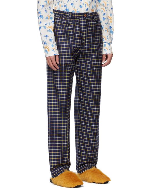 Marni Blue Navy Checked Trousers for men
