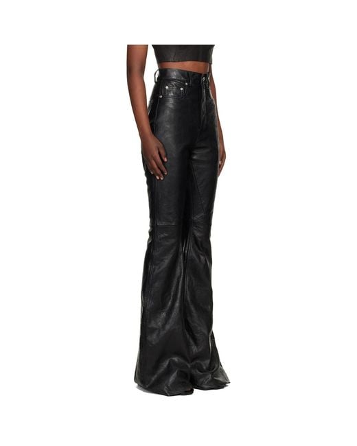 Rick Owens Black Temple Bolan Bootcut Leather Pants