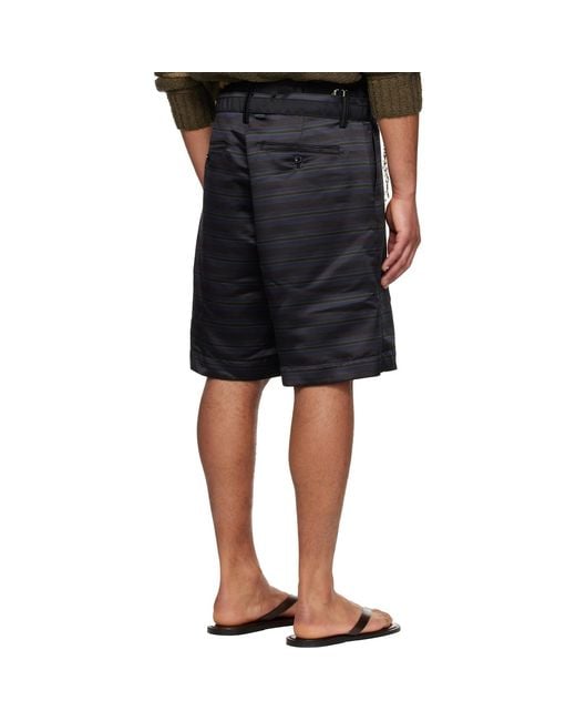 Sacai Black Horizontal Stripe Shorts for men