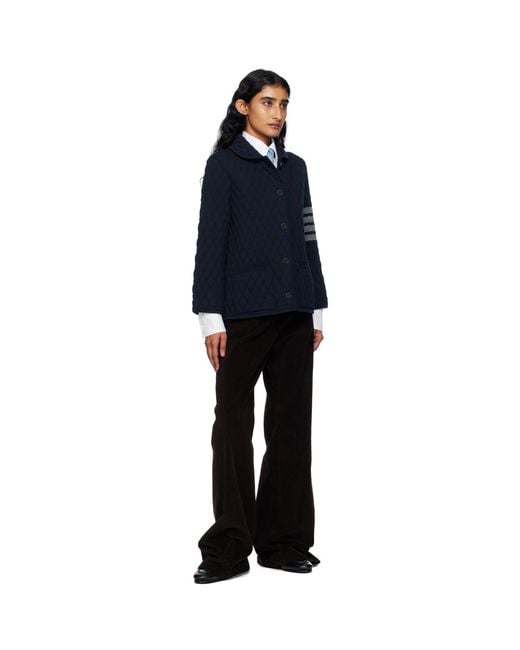 Thom Browne Blue Quilted Knit Merino Wool 4-Bar Work Jacket
