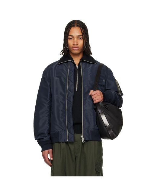Sacai Blue Nylon Twill Blouson Bomber Jacket for men