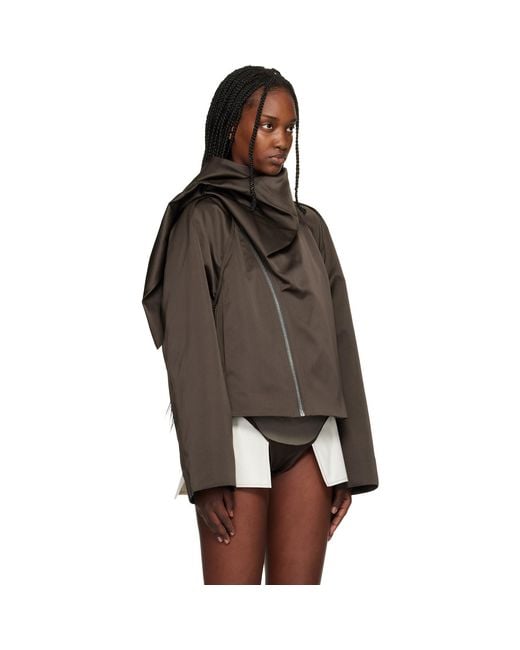 Rick Owens Black Temple Cropped Scarf Flight Jacket