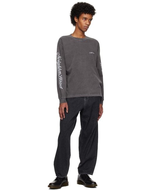 メンズ Neighborhood グレー Nh Ls-12 Tシャツ Black