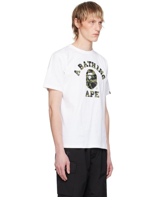 A Bathing Ape White 1St Camo College T-Shirt for men