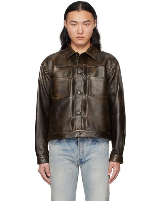 John Elliott Black Thumper Leather Jacket for men