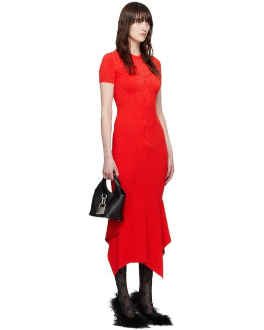MARINE SERRE Red Ribbed Maxi Dress