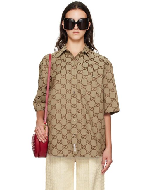 Gucci Natural Cotton-blend Canvas-jacquard Shirt