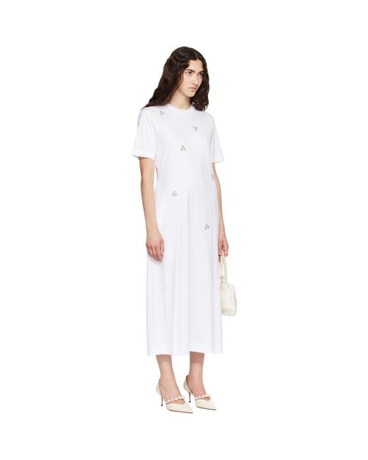 Simone Rocha White Easy Embellished T-Shirt Midi Dress