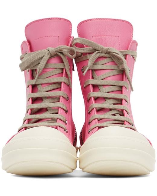 Rick Owens Pink Calfskin High Sneakers for Men | Lyst