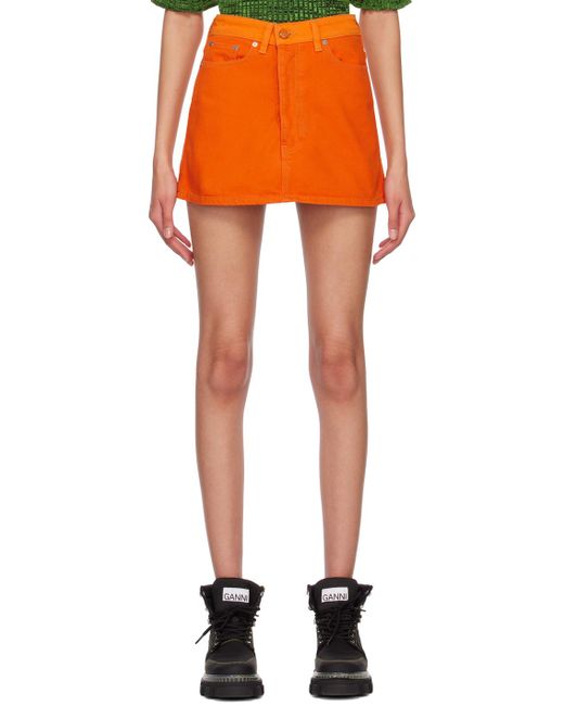 Ganni Orange Cutline Denim Miniskirt