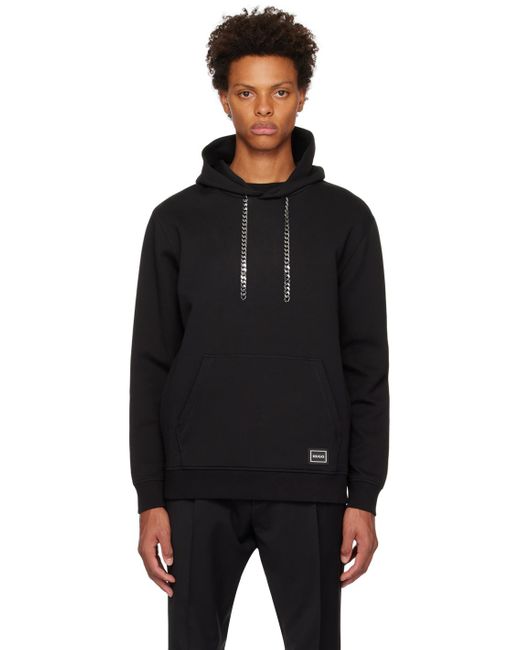 HUGO Black Curb Chain Hoodie for men