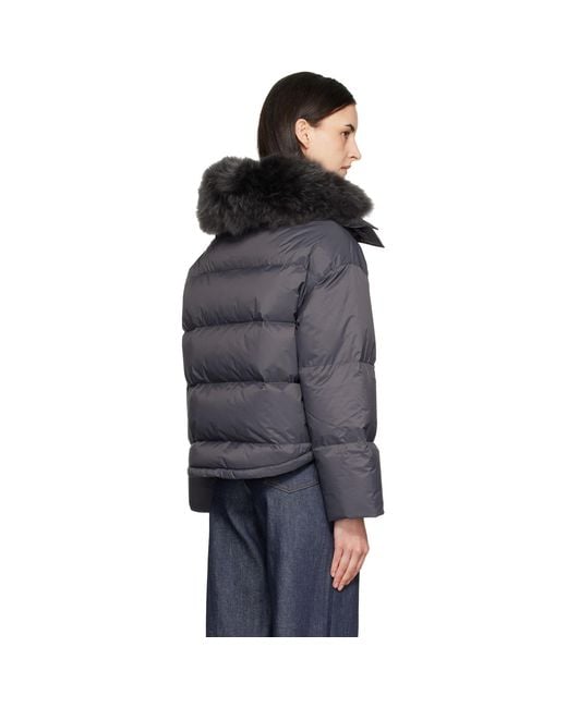 Yves Salomon Gray Waterproof Technical Lambswool Trim Short Down Jacket